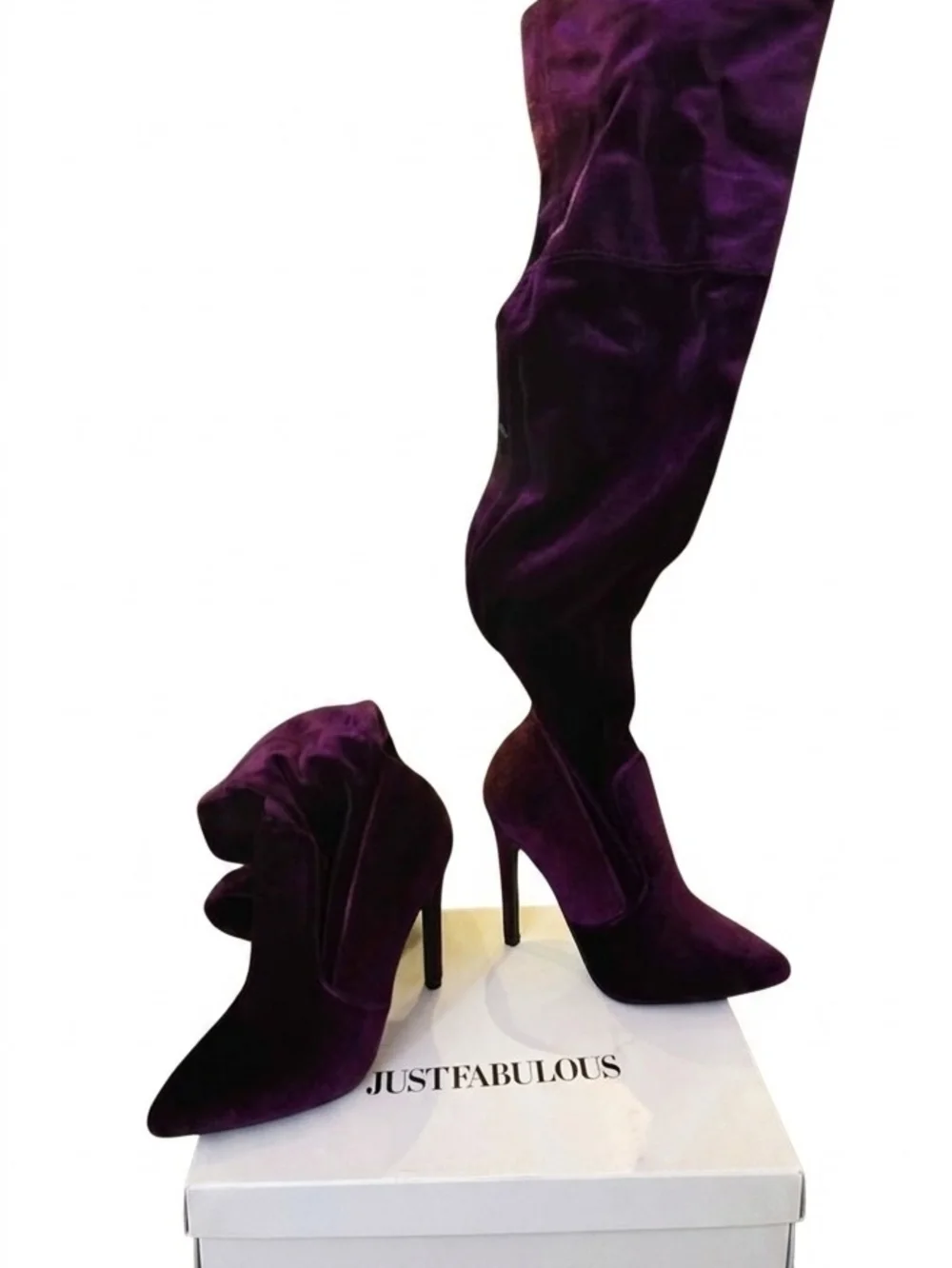 JustFab Purple Velvet Over-the-Knee Stiletto Boots